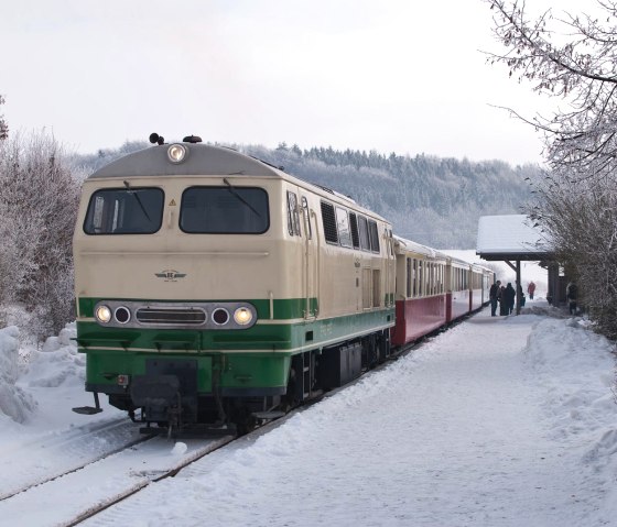 Zug im Bahnhof Engeln, © Simeon Langenbahn