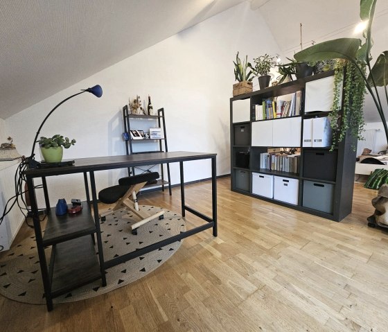 workspace in living area with desk