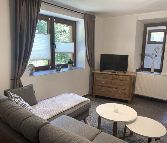 Wohnzimmer mit TV, © Ferienwohnung im Brohlbachtal