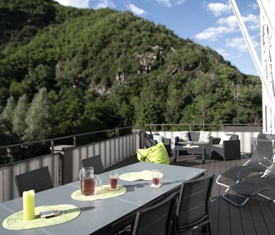 FeWo Maare Terrasse 12Prs Tisch Blick zum Palmberg